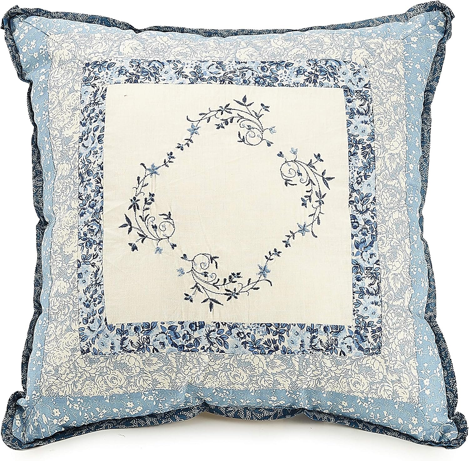 Blue Embroidered Floral Square Pillowcase 16 inches - Image 2